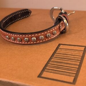 Studded Brown Leather Dog Collar